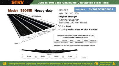 Quantity of (200) 2026 STARVOX S3048B 3 ft x 10 ft Corrugated Steel Panels (Black) (Unused)