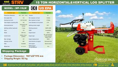 2026 STARVOX WP-15LW Gasoline 15 ton Log Splitter (Unused)