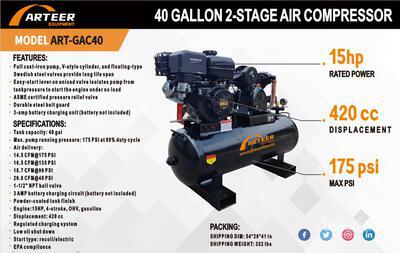 2026 ARTEER ART-GAC40 14.5 cfm Skid-Mounted 40 gal Compresor de aire (Unused)