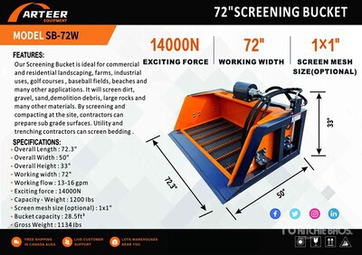 2026 ARTEER SB-72W 72 in Skid Steer Screening Bucket (Unused)