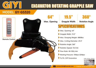 2026 GIYI GY-GS320 64 in Excavator Rotating Grapple Saw (Unused)