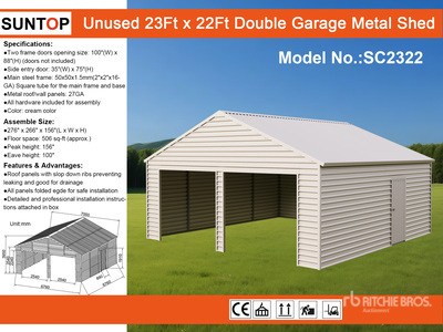 2026 SUNTOP SC2322 22 ft x 23 ft Double Garage Metal Shed (Unused)