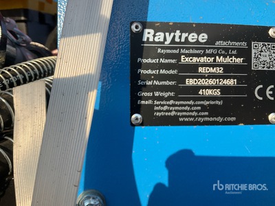 2026 Raytree REDM32 32 in Excavator Drum Mulcher - Fits 3 - 8 ton (Unused)