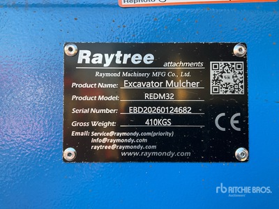 2026 Raytree REDM32 32 in Excavator Drum Mulcher - Fits 3 - 8 ton (Unused)