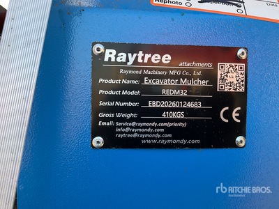 2026 Raytree REDM32 32 in Excavator Drum Mulcher - Fits 3 - 8 ton (Unused)
