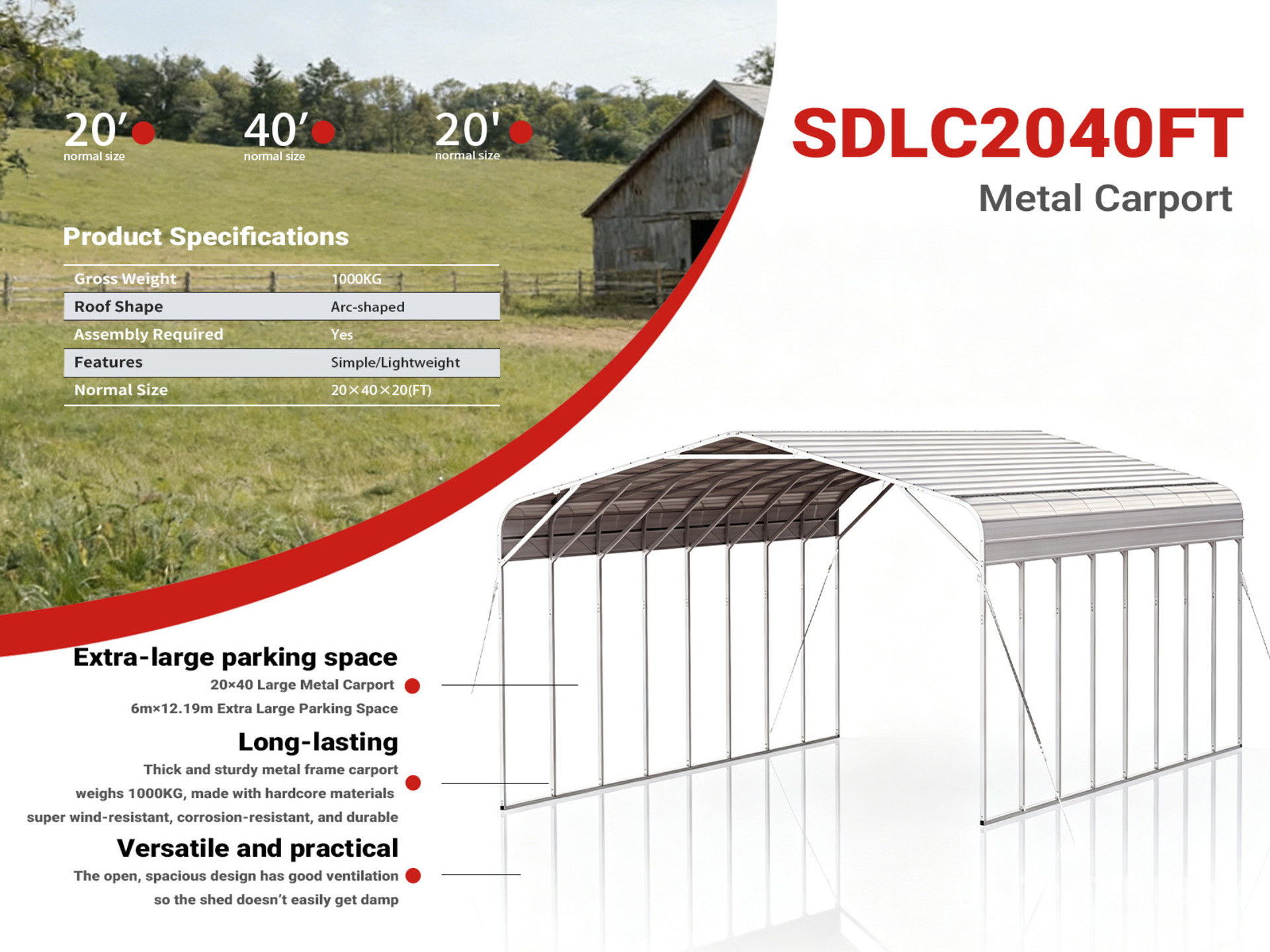 2026 SDLC2040FT Multi-Use Metal Carport (Unused)