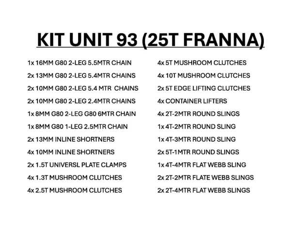 Quantity of Rigging