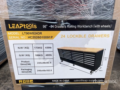 2026 LEAPtools LT96WB24DR 2440 mm 24-Drawer Work Bench (Unused)