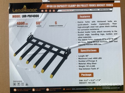 Landhonor LHR-PBF4000 Qty of 2 6-Teeth Skid Steer Clamp On Pallet Forks (Unused)