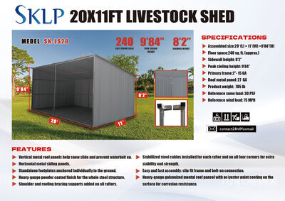 2026 SKLP SK-LS20 20 ft x 12 ft Metal Livestock Shelter (Unused)