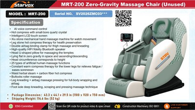 2026 STARVOX MRT-200 Zero-Gravity Massage Chair Divers - Mobilier de maison (Unused)