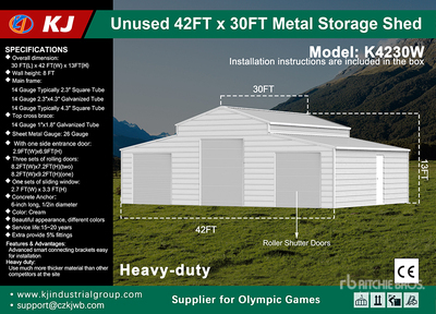 2026 KJ K4230W 42 ft x 30 ft Triple Garage Metal Storage Shed (Unused)