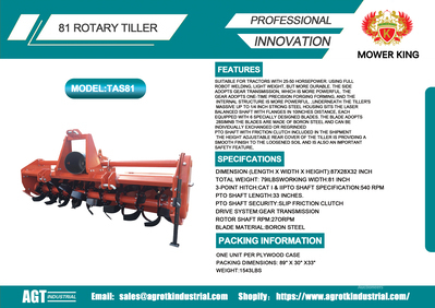 2026 Mower King TAS-81 72 in 3-Point Motocultor (Unused)