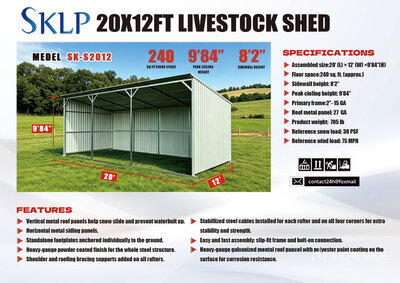 2026 SKLP SK-S2012 12 ft x 20 ft Livestock Shelter (Unused)