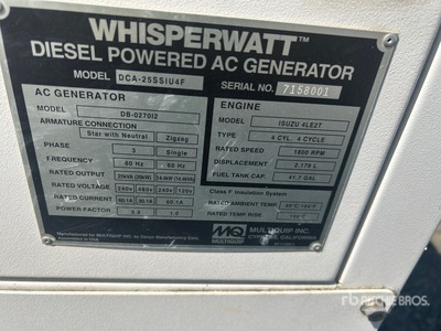 2020 Multiquip DCA25SSU4F 20 kW Skid-Mounted Generator Set