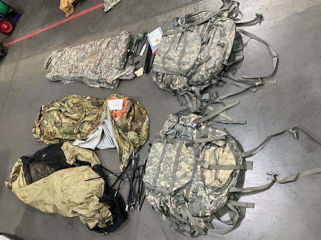 (9) Large Field Pack Sets, (1) ICS Improved Combat Shelter & Assorted Items (9) Large Field Pack Sets, (1) ICS Improved Combat Shelter & Assorted Items