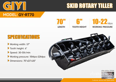 2026 GIYI GY-RT70 57 in Rotary Skid Steer Tiller (Unused)