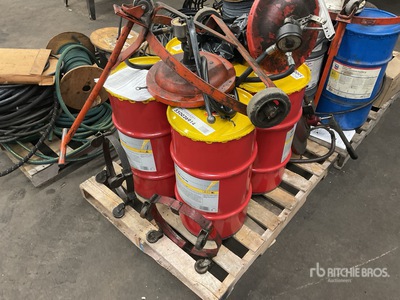 Quantity of (4) Barrels of SAE 75W-90 Oil w/Pumps and Barrel Dolly