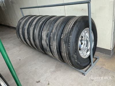 Quantity of (8) 11R22.5 Recapped Tires w/Aluminum Wheels