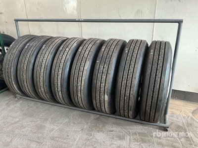 Quantity of (8) 285/75R24.5 Recapped Tires w/Aluminum Wheels