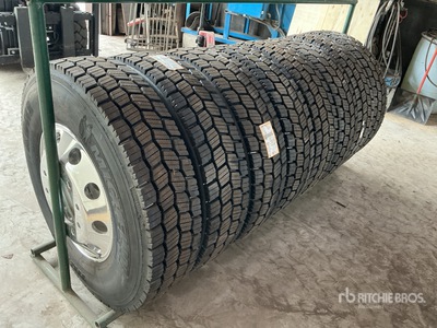 Quantity of (8) 11R22.5 Recapped Tires w/Aluminum Wheels
