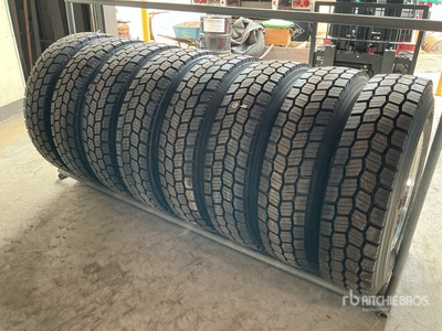 Quantity of (8) 11R22.5 Recapped Tires w/ Wheels