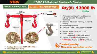 Quantity of (5) 2026 Starvox SV-RC13000 Lote de Matracas con Cadena (Sin Usar) / Ratchet Binder & Chains (Unused)