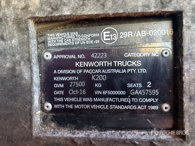 2016 Kenworth K200 6x4 Sleeper T/A Dump Truck