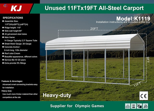 KJ K1119 All-Steel Carport - Unused KJ K1119 All-Steel Carport - Unused