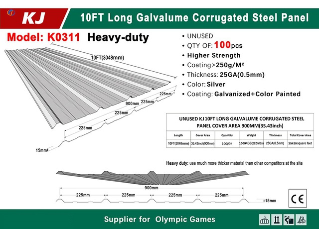 (100) KJ K0311 10' Long Corrugated Steel Panels