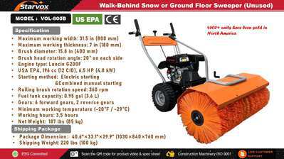 2026 STARVOX VOL-800B Walk-Behind Barredora de Empuje (Sin Usar) / Floor Sweeper (Unused)