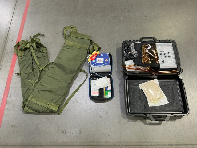 (2) Portable Aspirators, (3) Defibrillators, (21) Litters & Assorted Items