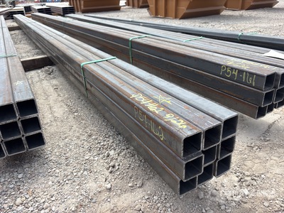 Quantity of (9) Kit Containers 2 1/2 in x 2 1/2 in x 23 ft Square Tubing (Unused)