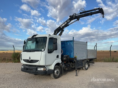 Hiab 071AW Knuckle Boom on 2008 Renault MIDLUM 190.10 4x2 Camion à plate-forme avec grue