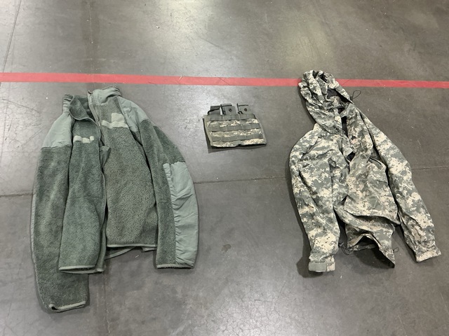 (107) M4 Three Mag Pouches, (13) Wet Weather Jackets & Assorted Items