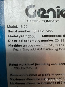 2006 Genie S-60 Telescopic Boom Lift