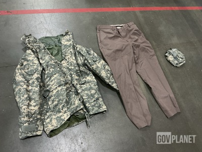 (2) Cold Weather Parkas, (14) Pairs of Men’s Trousers & Assorted Items