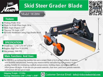 2026 Handy HGB86 96 in Skid Steer Grader (Unused)