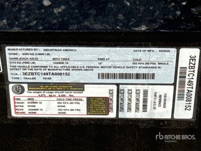 2026 Industrias America 7014R 15 ft T/A Remorque à Benne Utilitaire (Unused)