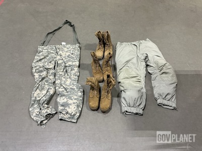 (40) Pairs of Boots, (2) Pairs of Trousers, (2) Jackets & Assorted Items