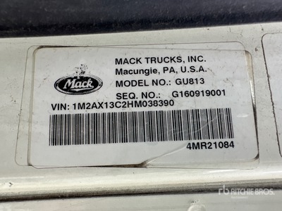 2017 Mack GU800 Cab and Chassis