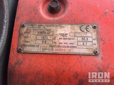 2017 Kubota KX016-4 Mini pelle hydraulique