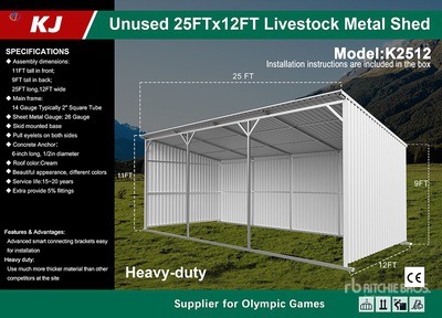 2026 KJ K2512 12 ft x 25 ft Metal Abri pour le bétail (Unused)