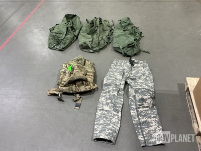 (12) Bags, (12) Pairs of Assorted Trousers, (7) Stuff Sacks & Assorted Items