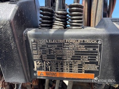 2020 Toyota 8FBE20U 3450 lb Electric Forklift (Inoperable)
