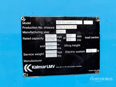 1990 Kalmar DC13,6-600L 25000 lb Pneumatic Tire Forklift