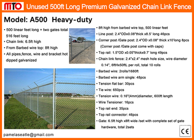 Quantity of 2026 MTO A500 50 ft x 6 ft Galvanized Clôture (Unused)