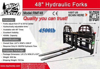 2026 Raytree RMF48 48 in Hydraulic Skid Steer Forks (Unused)