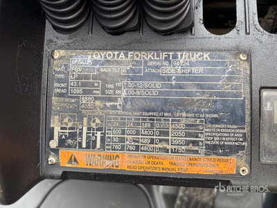 2019 Toyota 8FGU25 5000 lb Pneumatic Tire Forklift