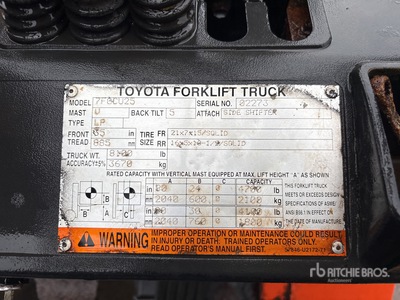 Toyota 7FGCU25 4700 lb Chariot Élévateur (Inoperable)